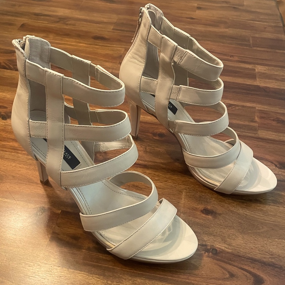 White House Black Market ivory heel sandals, size 10M